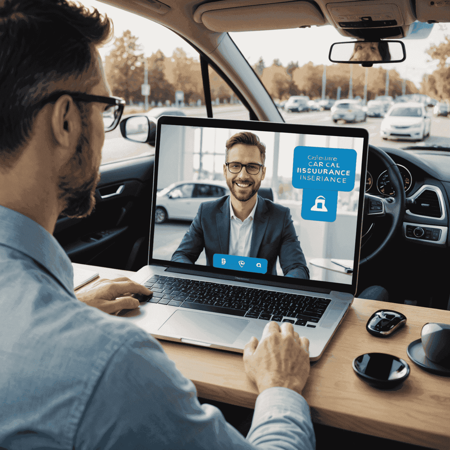 Een expert die een video-oproep voert met een klant over autoverzekering